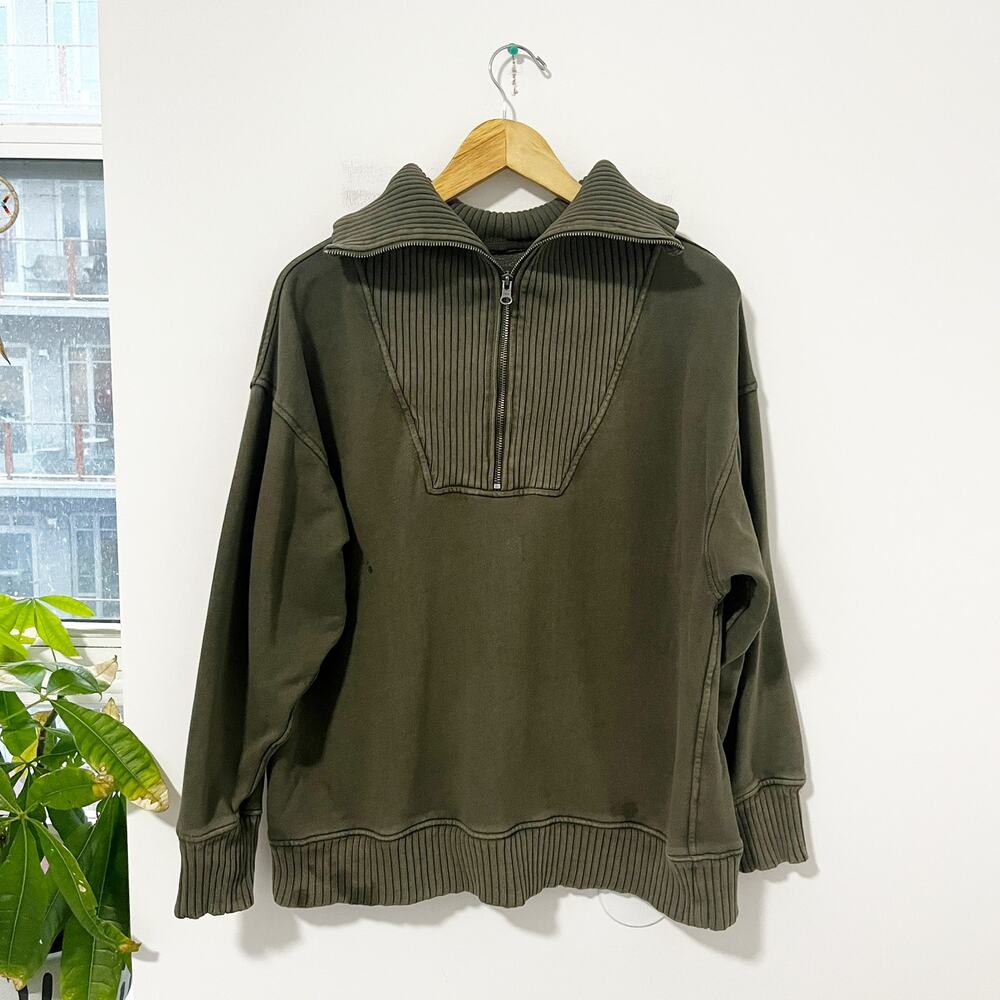 Aerie Green Oversized Quarter Zip Sweatshirt Size Medium